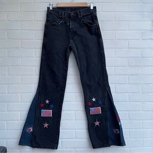 Upcycled Black jeans Women's bell bottoms with hippie patches